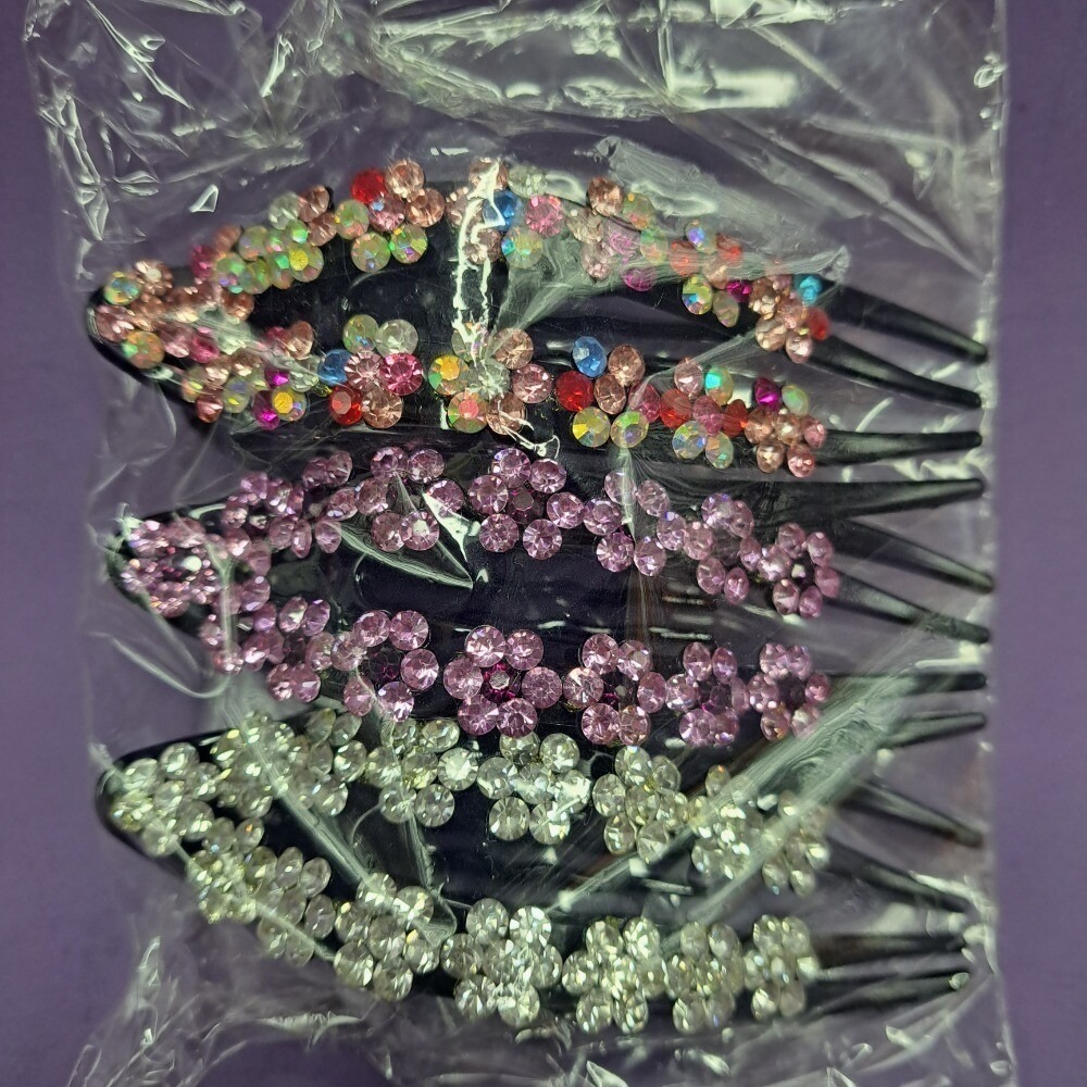 Rhinestone Flower Hair Comb Set - Sparkly Floral Hair Accessories - Picture 3 of 13